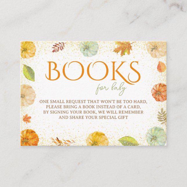 Tarjeta De Recepción Libros para la fiesta de bebé Calabaza de Otoño (Anverso)