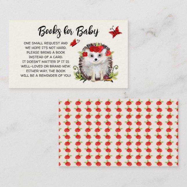 Tarjeta De Recepción Libros Para Los Rosas De Bebe Woodland Hedgehog Ca (Anverso / Reverso)