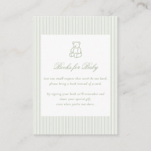 Tarjeta De Recepción Libros para regalos de baby shower verde sage para