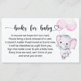 Tarjeta De Recepción Libros piden Baby Shower para bebé elefante rosa
