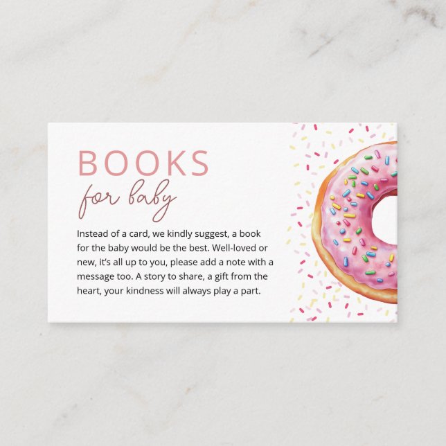 Tarjeta De Recepción Libros rosados de donut para bebé (Anverso)
