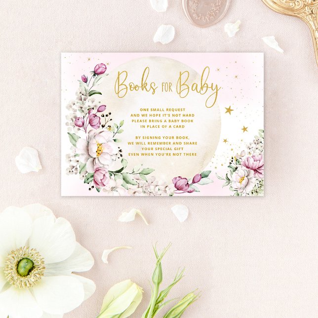 Tarjeta De Recepción Libros Rosados De Floral Moon Para Bebés (Subido por el creador)