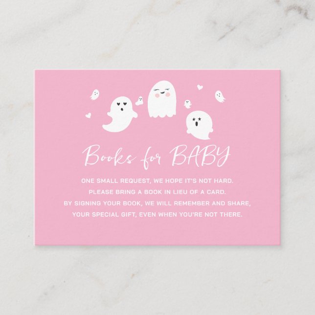 Tarjeta De Recepción Libros rosas de Baby Shower de Halloween para bebé (Anverso)