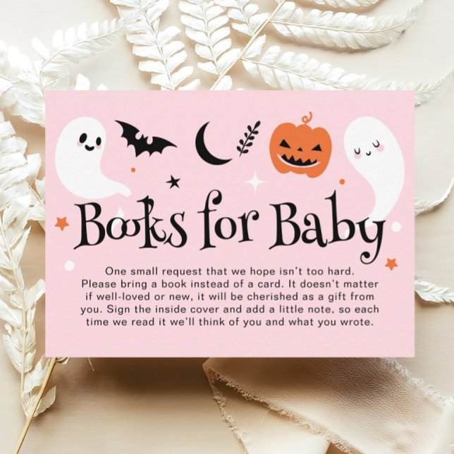 Tarjeta De Recepción Libros rosas de Baby Shower de Halloween para bebé (Subido por el creador)