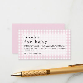 Tarjeta De Recepción Libros rosas de Gingham para bebé