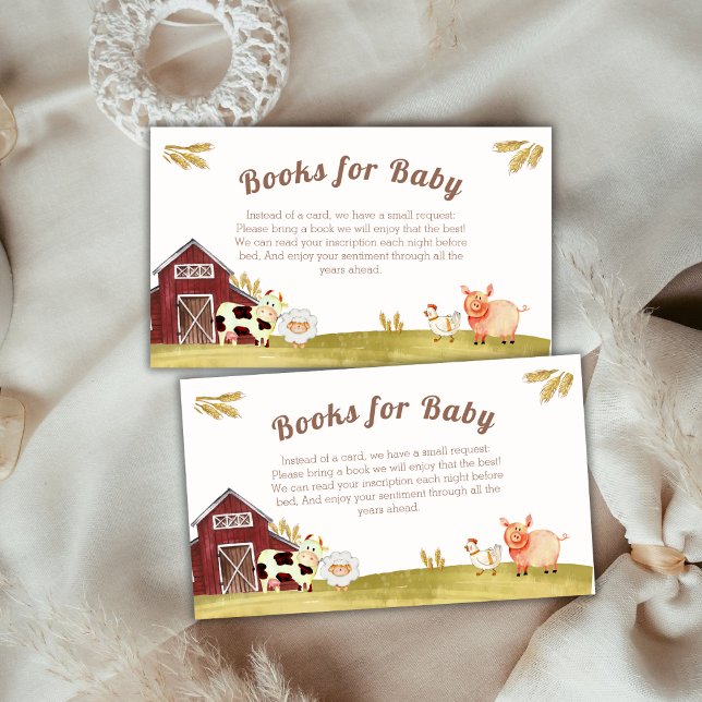 Tarjeta De Recepción Libros Rústicos De Animales De Barnyard Para Baby  (Rustic Barnyard Farm Animals Books For Baby Shower Enclosure Card)
