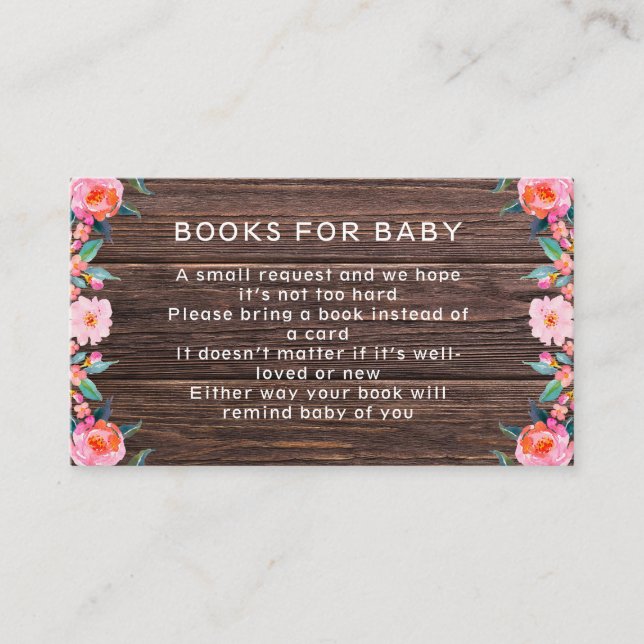 Tarjeta De Recepción Libros Rústicos De Flores Rosa Para Bebés (Anverso)