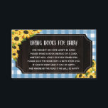 Tarjeta De Recepción Libros Rusticos De Gingham Y Sunflower Para Bebés<br><div class="desc">Libros rústicos para la tarjeta de bebé para una ducha de bebé-q con girasoles amarillos,  grano de madera impreso y un patrón de gingham azul.</div>