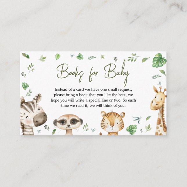 Tarjeta De Recepción Libros salvajes de Baby Shower de un Safari para e (Anverso)