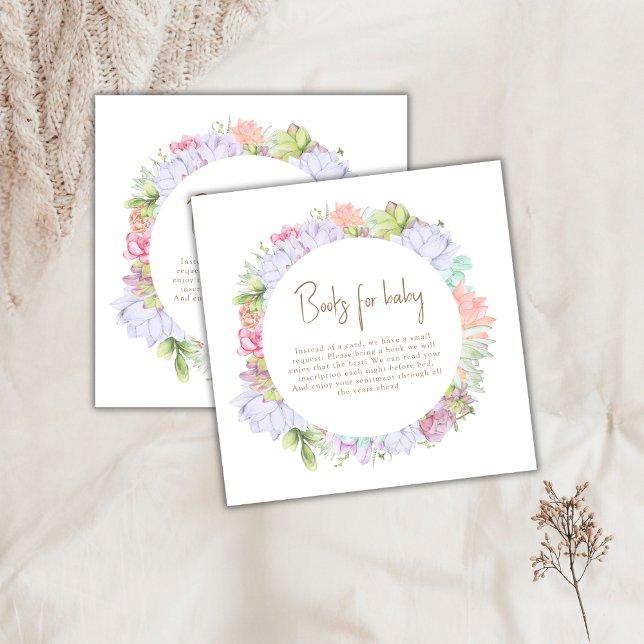 Tarjeta De Recepción Libros Sencillos Del Desierto De Boho Cactus Para  (Simple Boho Cactus Desert Books For Baby Shower Enclosure Card)