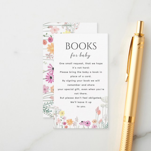 Tarjeta De Recepción Libros Simples De Baby Shower De Flores Silvestres (Anverso/Reverso In Situ)