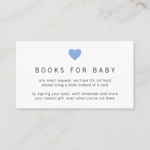 Tarjeta De Recepción Libros simples de Blue Heart Boy para Baby Shower