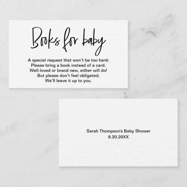 Tarjeta De Recepción Libros simples en blanco negro para pedido de bebé (Anverso / Reverso)