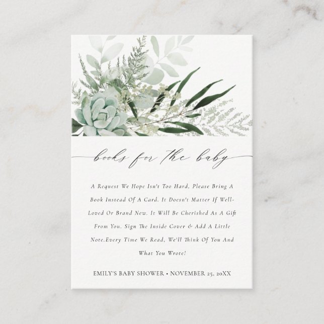 Tarjeta De Recepción Libros Suculentos De Green Leafy Fern Para Baby Sh (Anverso)