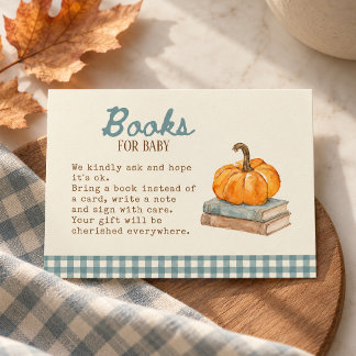 Tarjeta De Recepción Libros vintage de calabaza a cuadros azules para b