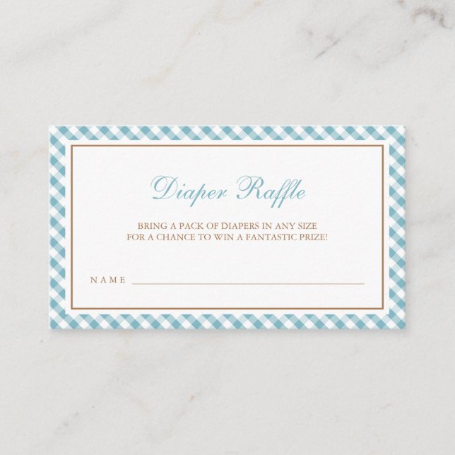 Tarjeta De Recepción Light Blue Gingham Boy Baby Shower Diaper Raffle (Anverso)
