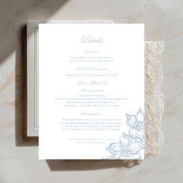 Tarjeta De Recepción Light Blue Outline Floral Wedding Details Card