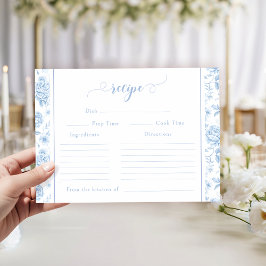 Tarjeta De Recepción Light Blue Toile Floral Bridal Shower Recipe Card