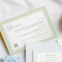 Tarjeta De Recepción Light Olive Green Wedding Details Card