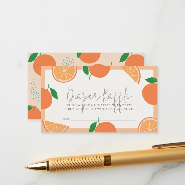 Tarjeta De Recepción Lil Cutie Naranja Baby Shower Diaper Raffle Ticket (Anverso/Reverso In Situ)