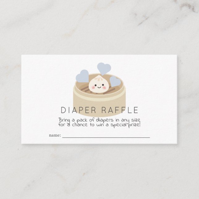 Tarjeta De Recepción Lil Dumpling Baby Shower Blue Diaper Raffle Ticket (Anverso)