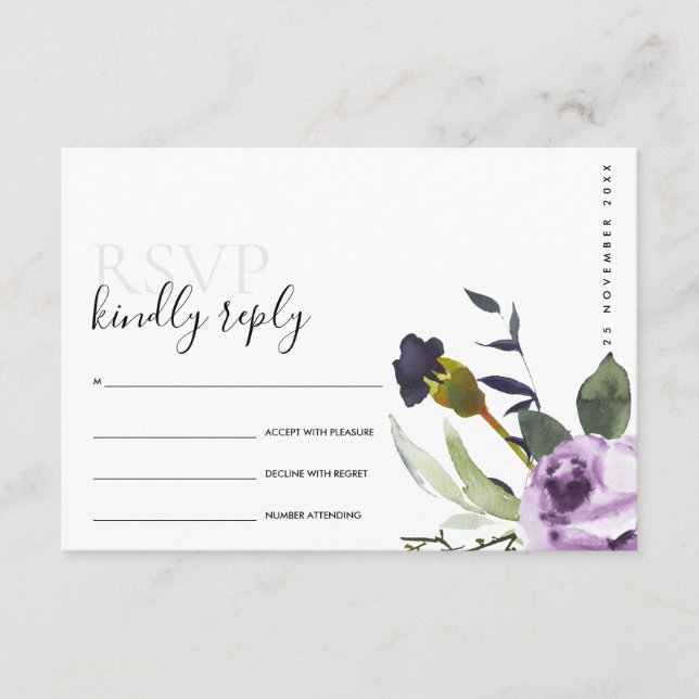 TARJETA DE RECEPCIÓN LILAC PURPLE ROSA PEONY FLORAL BUNCH BODA RSVP (Anverso)