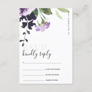 TARJETA DE RECEPCIÓN LILAC PÚRPURA ROSA FLORAL ACUARELA BODA RSVP