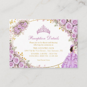 Tarjeta De Recepción Lilas Rosas Moradas Mariposa Dorada Quinceañera