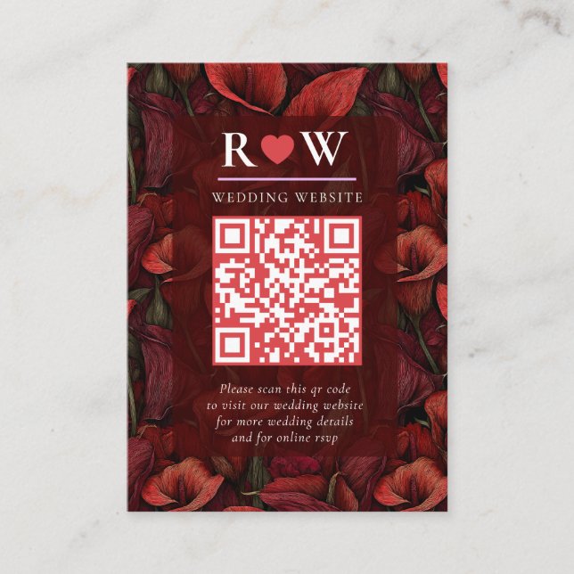 Tarjeta De Recepción Lilios de Calla Rojos Elegantes Brillan en Boda El (Anverso)