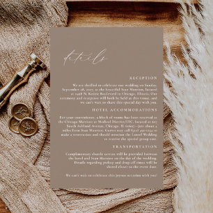 Tarjeta De Recepción LILLIE Elegant Mocha Brown Detalles del Boda