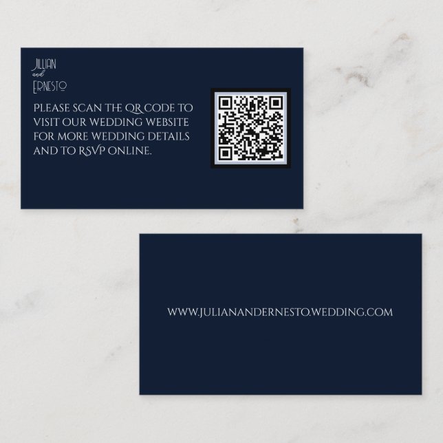 Tarjeta De Recepción Lily del Valle II Azul profundo oscuro QR (Anverso / Reverso)