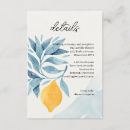 Tarjeta De Recepción Limón con hojas azules ilustracion botánico