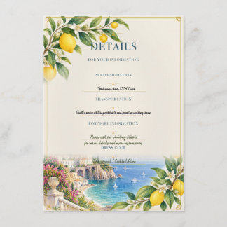 Tarjeta De Recepción Limón de Amalfi | Detalles de Boda en Italia Azul