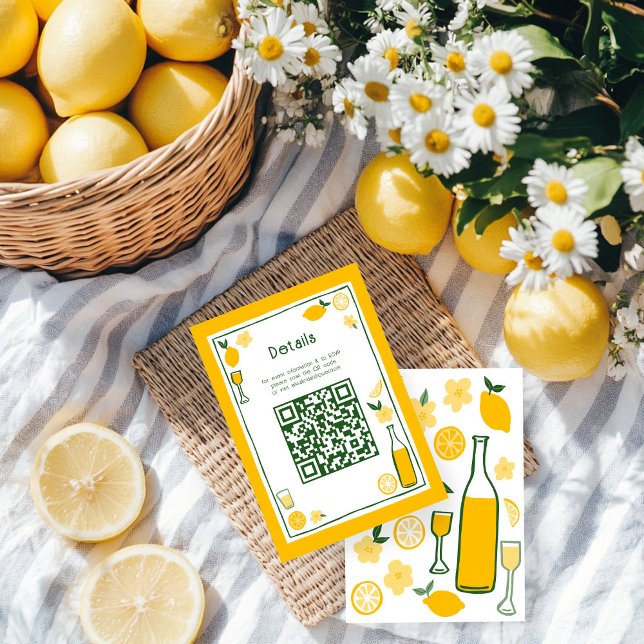 Tarjeta De Recepción Limonada de Limoncello con Código QR Personalizado (Limoncello Lemonade Lemons CUSTOM QR Code Cute Bridal Shower Enclosure Card
)