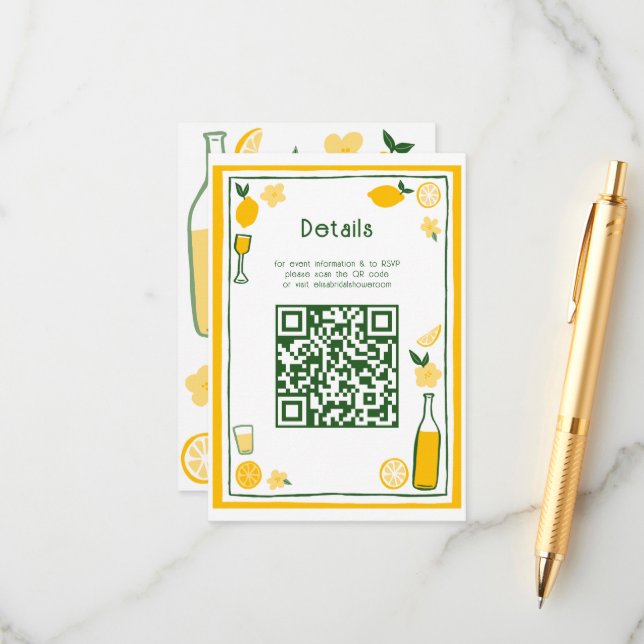 Tarjeta De Recepción Limonada de Limoncello con QR Personalizado para D (Anverso/Reverso In Situ)
