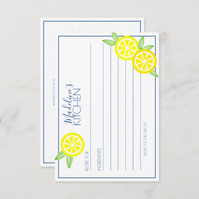 Tarjeta De Recepción limonada SUMMER CITRUS ducha de novia RECIPE (Anverso / Reverso)