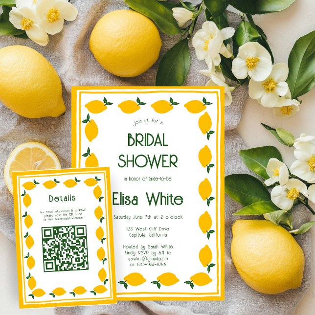 Tarjeta De Recepción Limoncello Limonada Bridal Shower QR Personalizado (Limoncello Lemons CUSTOM QR Code Bridal Shower Enclosure Card
)