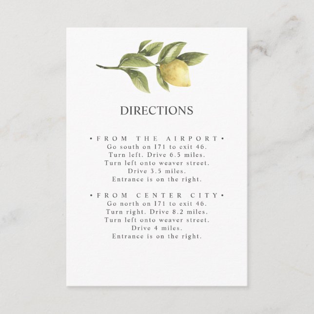 Tarjeta De Recepción Limones | Sage green | Direcciones del BODA de Mod (Anverso)