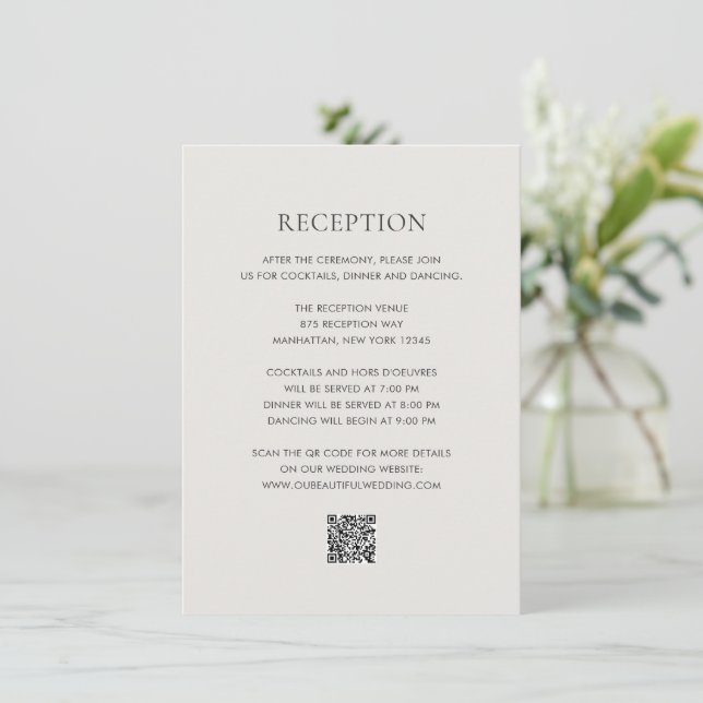 Tarjeta De Recepción Limpiar código QR neutro matrimonio elegante (Anverso de pie)