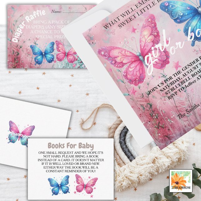 Tarjeta De Recepción linda mariposa Género revelar jardín Fiesta (Subido por el creador)