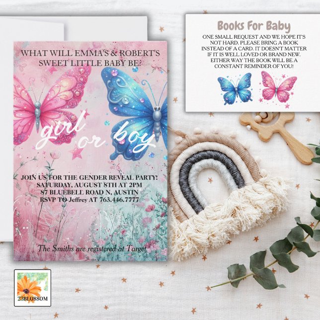Tarjeta De Recepción linda mariposa Género revelar jardín Fiesta (Subido por el creador)