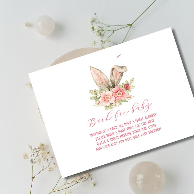 Tarjeta De Recepción lindo conejo oreja floral rosa ducha bebé (Subido por el creador)