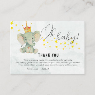 Tarjeta De Recepción Lindo Oh Bebé Elefante Agradecido Neutral en cuant