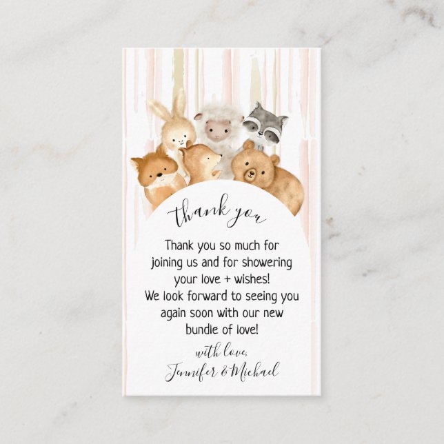 Tarjeta De Recepción Línea de acuarela Bosque Baby Animal Gracias (Anverso)