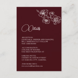 Tarjeta De Recepción Línea de arte floral blanco boda borgoña