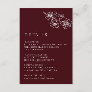 Tarjeta De Recepción Línea de arte floral blanco bodas de borgoña
