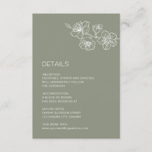 Tarjeta De Recepción Línea de Arte Floral Blanco Verde Salvia Boda