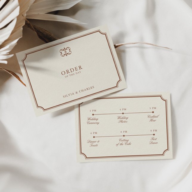Tarjeta De Recepción Línea de tiempo de los Bodas clásicos de Terracott (Classic Terracotta & Ecru Wedding Timeline Enclosure Card)