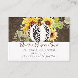 Tarjeta De Recepción Lingerie Bridal Shower Zebra Pumpkin n Sunflowers