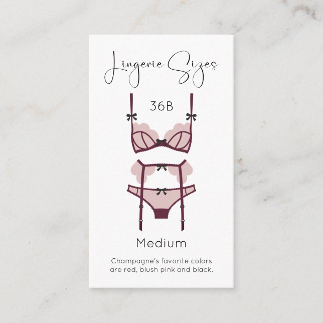 Tarjeta De Recepción Lingerie Size Card Moderno Bridal Shower Insert (Anverso)